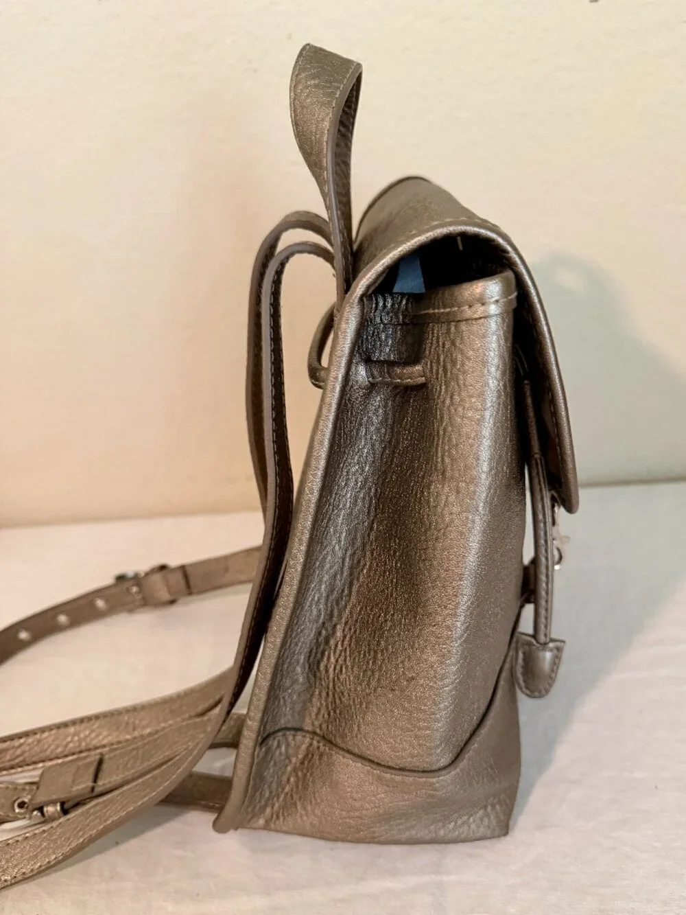 Free People Josie Mini Vegan Faux Leather Backpack Metallic Gun Metal Gold